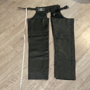 Shaf women’s XL black leather chaps Sturgis bound